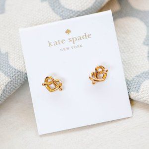 kate spade love heart knot bow tie pretzel brass minimalism ear stud earrings